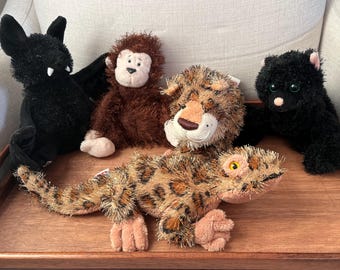 Vintage Webkinz Stofftiere von GANZ Wählen Sie zwischen Fledermaus, Affe, Leopard , Katze oder Eidechse süsse Plüschtiere