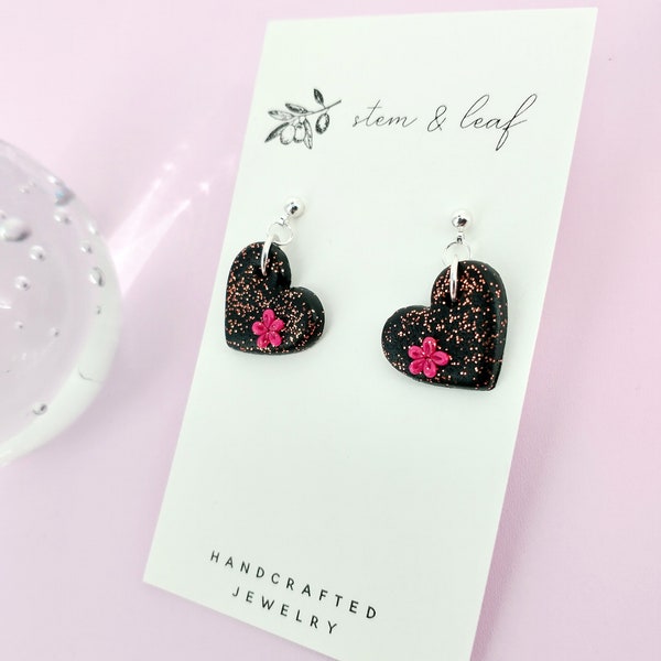 Twinkle hearts - floral clay earrings