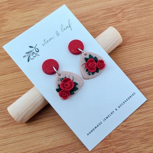 Valentine - clay rose earrings