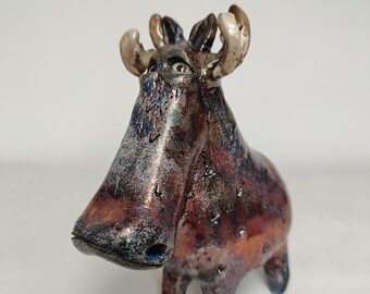 Figurine en céramique, cadeau fête des mères, élan, fait main, céramique Raku, décoration, anniversaire, unique