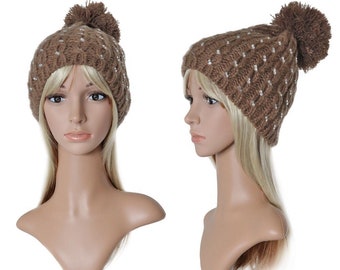 Bonnet tricoté pour femmes avec strass, chapeau à pompon, parapluie, bonnet long, hiver 62