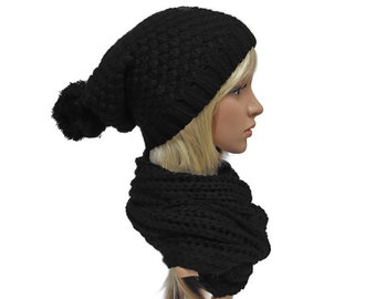 Women's Set of 2 Hat and Scarf Knitted Hat Balloon Winter Hat Balloon Hat Long Beanie 43