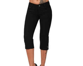 Lage Capri damesjeansbroek glitter decoratieve knopen hipsters klinknagels been mager 88593