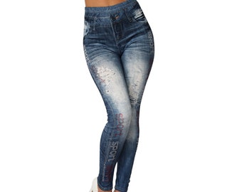 Leggings cintura alta mujer sport pedrería pantalones jeans look leggings jeggings look 248