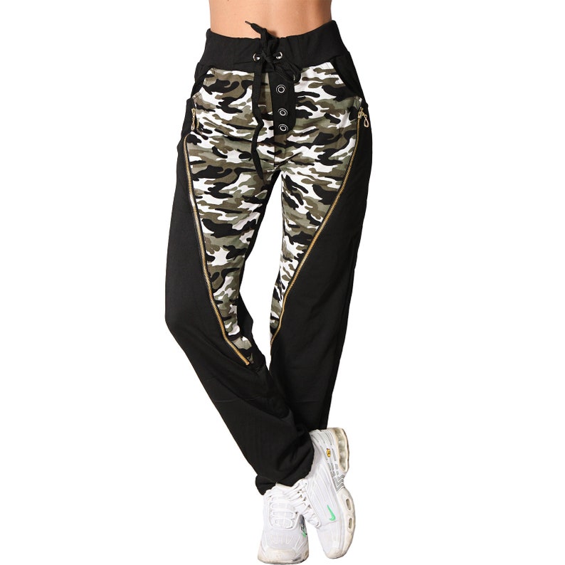 Damen Hose Jogging Sport Knopfleiste Army Camouflage Trainingshose Sporthose Fitness LP86005 zdjęcie 6