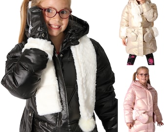 Mädchen Jacke Stepp Mädchen 3er Set Kunst Fell Schal u. Handschuhe Teddy Mantel Winter Kinder