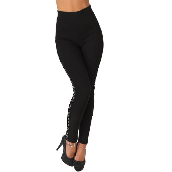 Leggings Thermo Silber Zierband X High Waist Röhre Stretch Hose Winter Teddy 2174