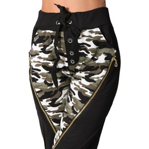 Damen Hose Jogging Sport Knopfleiste Army Camouflage Trainingshose Sporthose Fitness LP86005 zdjęcie 10