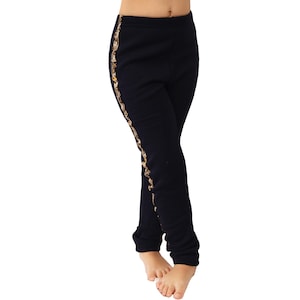 Girls' thermal leggings with sequin pattern - warm fleece leggings for winter, school & leisure