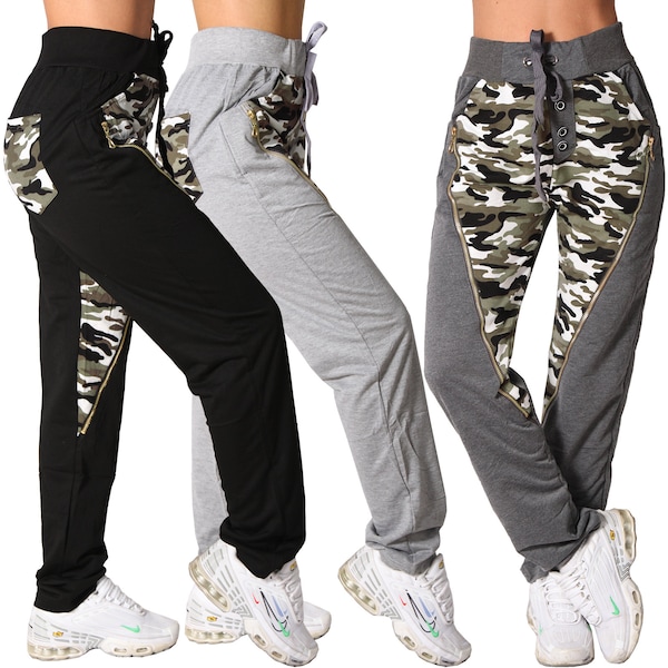 Damen Hose Jogging Sport Knopfleiste Army Camouflage Trainingshose Sporthose Fitness LP86005