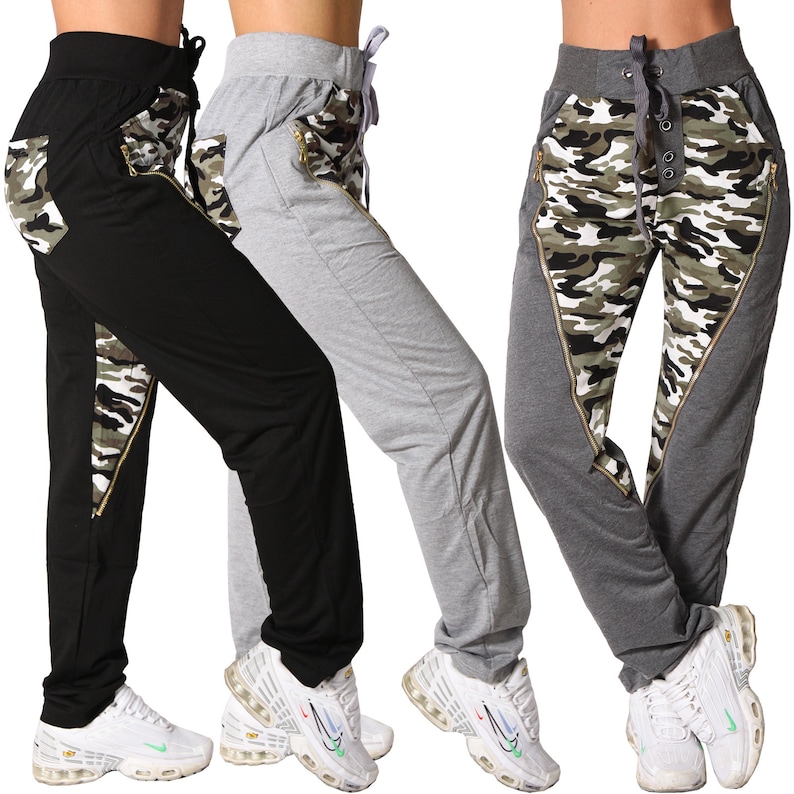 Damen Hose Jogging Sport Knopfleiste Army Camouflage Trainingshose Sporthose Fitness LP86005 zdjęcie 1