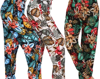 Pantalon d'été léger à fleurs pour femmes Feuilles Sarouel de plage Aladin Ali Baba Bloomers Pluder B29
