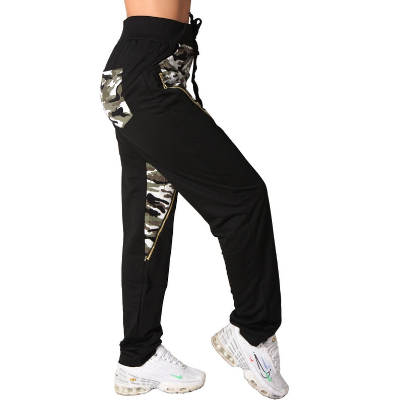 Damen Hose Jogging Sport Knopfleiste Army Camouflage Trainingshose Sporthose Fitness LP86005 zdjęcie 9