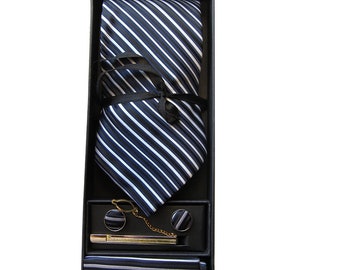 Krawatte 5er Set Geschenk Geschenkebox Einstecktuch Manschettenknöpfe Herren