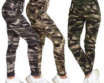 Pantalon femme camouflage thermique patch armée taille haute décoratif zip or 1098