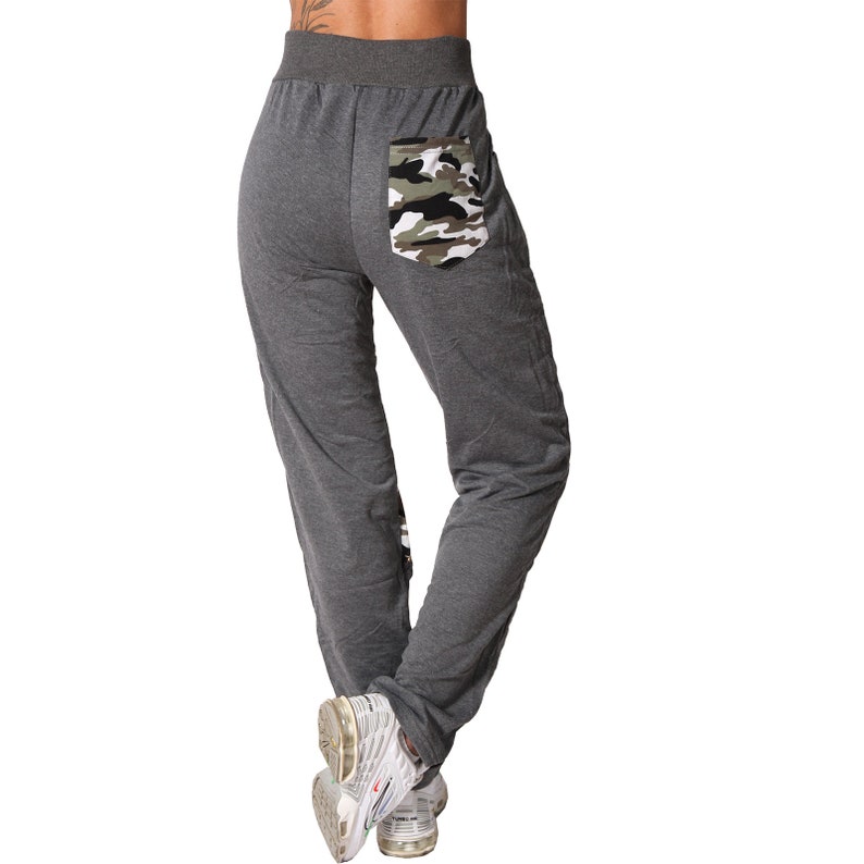 Damen Hose Jogging Sport Knopfleiste Army Camouflage Trainingshose Sporthose Fitness LP86005 zdjęcie 3