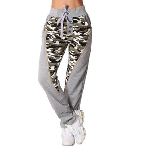 Damen Hose Jogging Sport Knopfleiste Army Camouflage Trainingshose Sporthose Fitness LP86005 zdjęcie 4