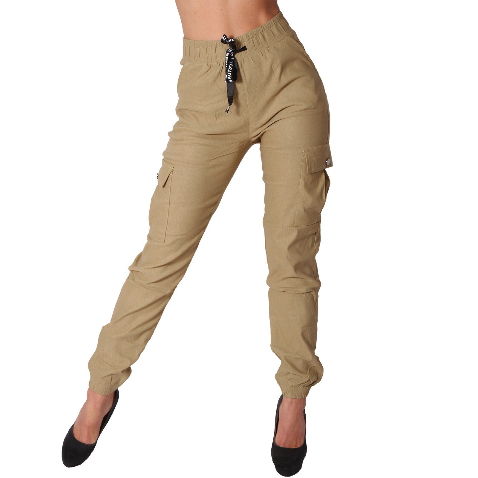 Rapcopter Big Pockets Ruched Baggy Cargo Pants Mid Waist Retro