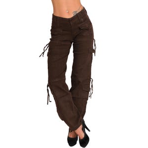 Pantalon Cargo femme jambe droite grandes poches boucle de ceinture pantalon de hanche bouton armée KA04