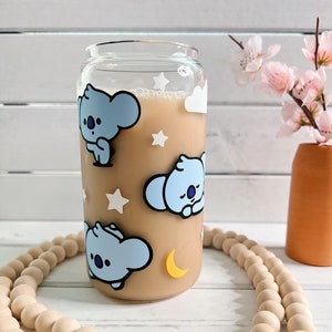 BT21 Iced Coffee Glass | Koya Bias Glass Can | BT21 Cup | BTS Merch | BT21 Merch | With Lid & Straw