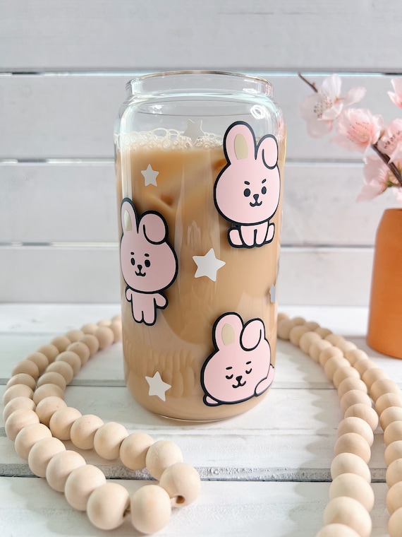 BT21 Iced Coffee Glass Cooky Bias Glass Can BT21 Cup BTS Merch BT21 Merch With Lid Straw Etsy