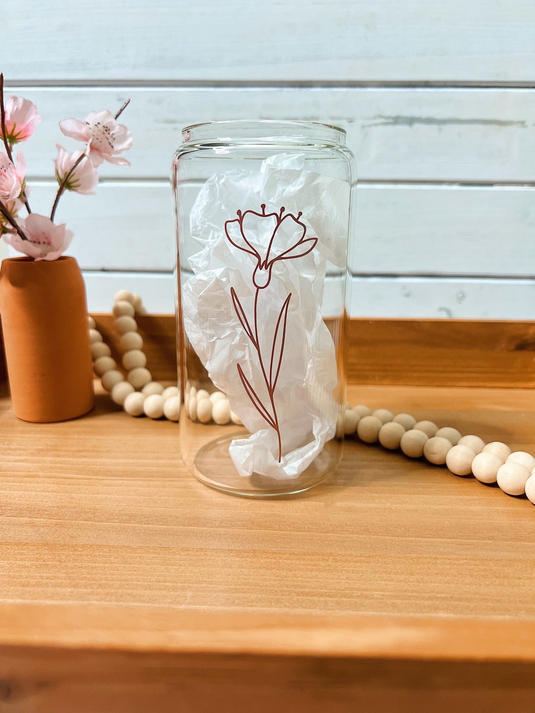Flower Iced Coffee Glass Can | Flower Coffee Glass | With Lid & Straw ...