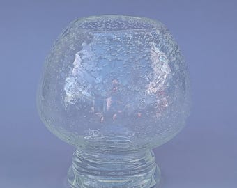 Vase vintage en forme de rosace en verre grainé soufflé à la main, bocal à poissons en verre bullé sur pieds
