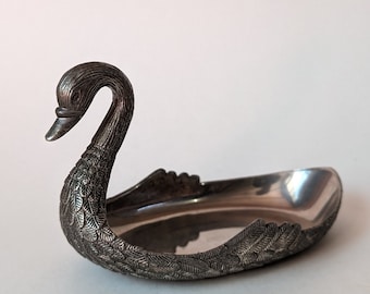 Vintage Silver Tone Metal Swan Shaped Soap Trinket Dish