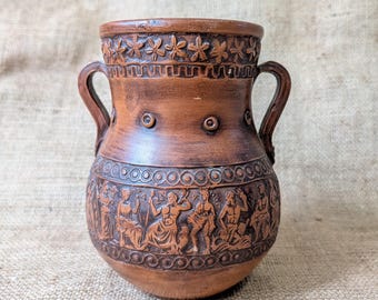 Vase amphore en terre cuite grecque vintage, poterie en argile de la mythologie de la Grèce antique, décoration d'intérieur hellénique