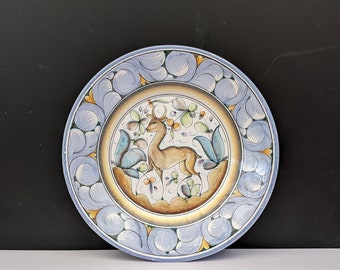 Vintage Ceramic Majolica Deer Charger Hand painted in Portugal Decorative Plate