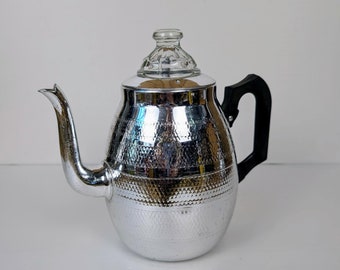 Vintage Towerbrite Stainless Coffee Tea Pot with Glass Lid