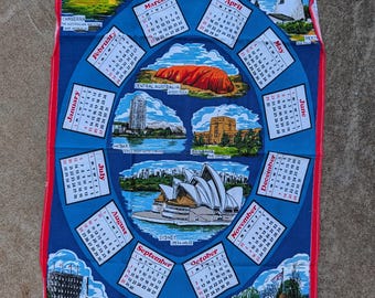vintage 1980 Australie calendrier torchon fête des mères année de naissance cadeau souvenir rétro