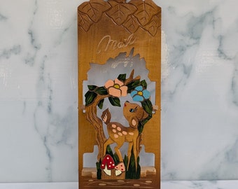 Vintage Midcentury Kitsch Bambi Deer Wooden Letter Mail Holder