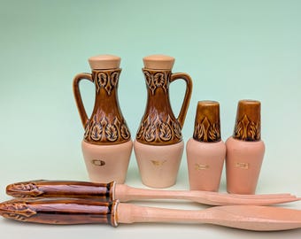 Service à salade vintage en céramique du Japon, salières et poivrières au vinaigre, à l'huile, cadeau pour la fête des mères