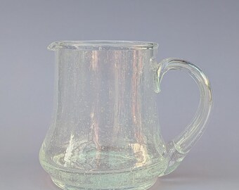 pichet vintage en verre soufflé à la main, pot à crème en verre bullé artisanal avec anse
