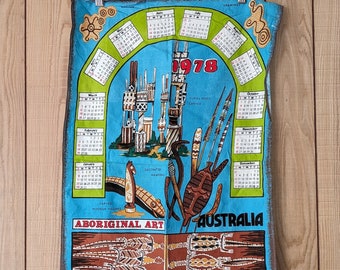 Vintage 1978 Calendar Australiana Aboriginal Art Souvenir Tea Towel