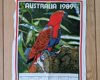Vintage Kalender 1989 Australier Wildtier Papagei Souvenir Geschirrtuch