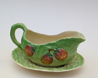 Vintage Shorter & Sons Green Lettuce Cabbage Gravy Boat and Saucer Creamer