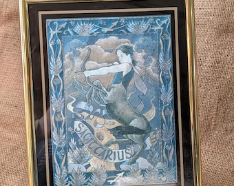 Art encadré vintage du zodiaque Sagittaire, cadeau d'astrologie impression aluminium centaure archer céleste