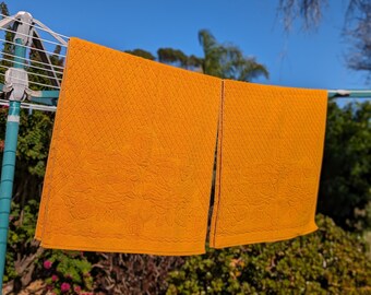 Vintage 70s Orange Waffle Textured Cotton Bath Towels Made in Australia