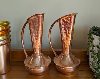 Vintage Pair Gregorian USA Hammered Copper Pitchers/Vases
