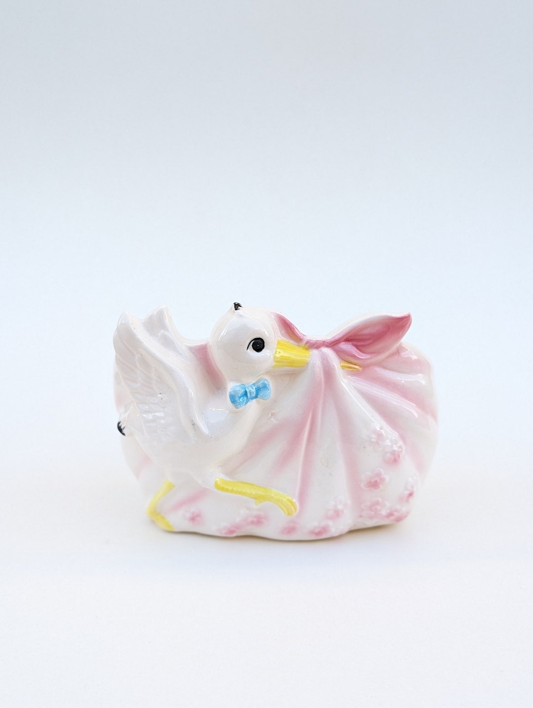 Kitsch Baby Vintage Kitsch Stork Baby Pink and White Ceramic Planter - Etsy