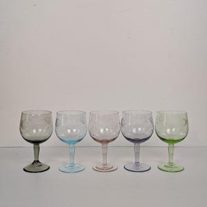 Vintage Harlequin Floral Etched Wine Glasses