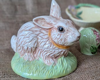 vintage 1992 boîte à bijoux lapin de Pâques en céramique bonbonnière lapin de Pâques