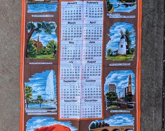 Torchon calendrier Australie 1982 vintage, souvenir rétro marron, textile upcycling fête des mères