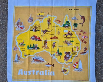 Nappe vintage Thomas Frank Australie : textile en coton jaune rétro pour la fête des mères