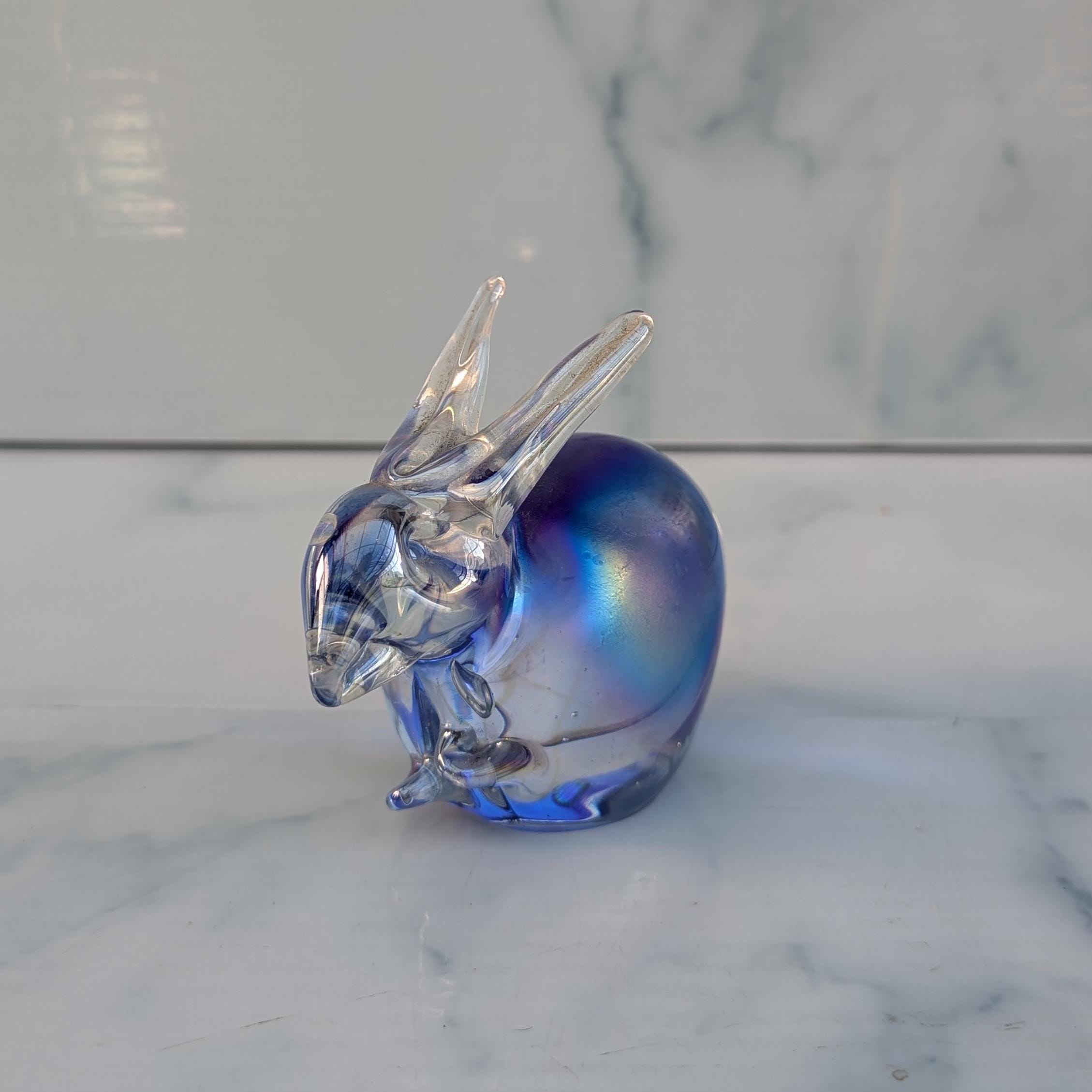 Vintage Blue Carnival Glass Bunny Rabbit Long Eared Figurine Easter ...