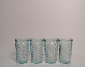 Vintage Pale Blue Glass Dimple and Diamond Pattern Cordial Jar Glass Tumblers