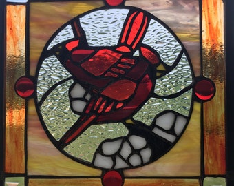 Handmade, stained glass, Cardinal Pair