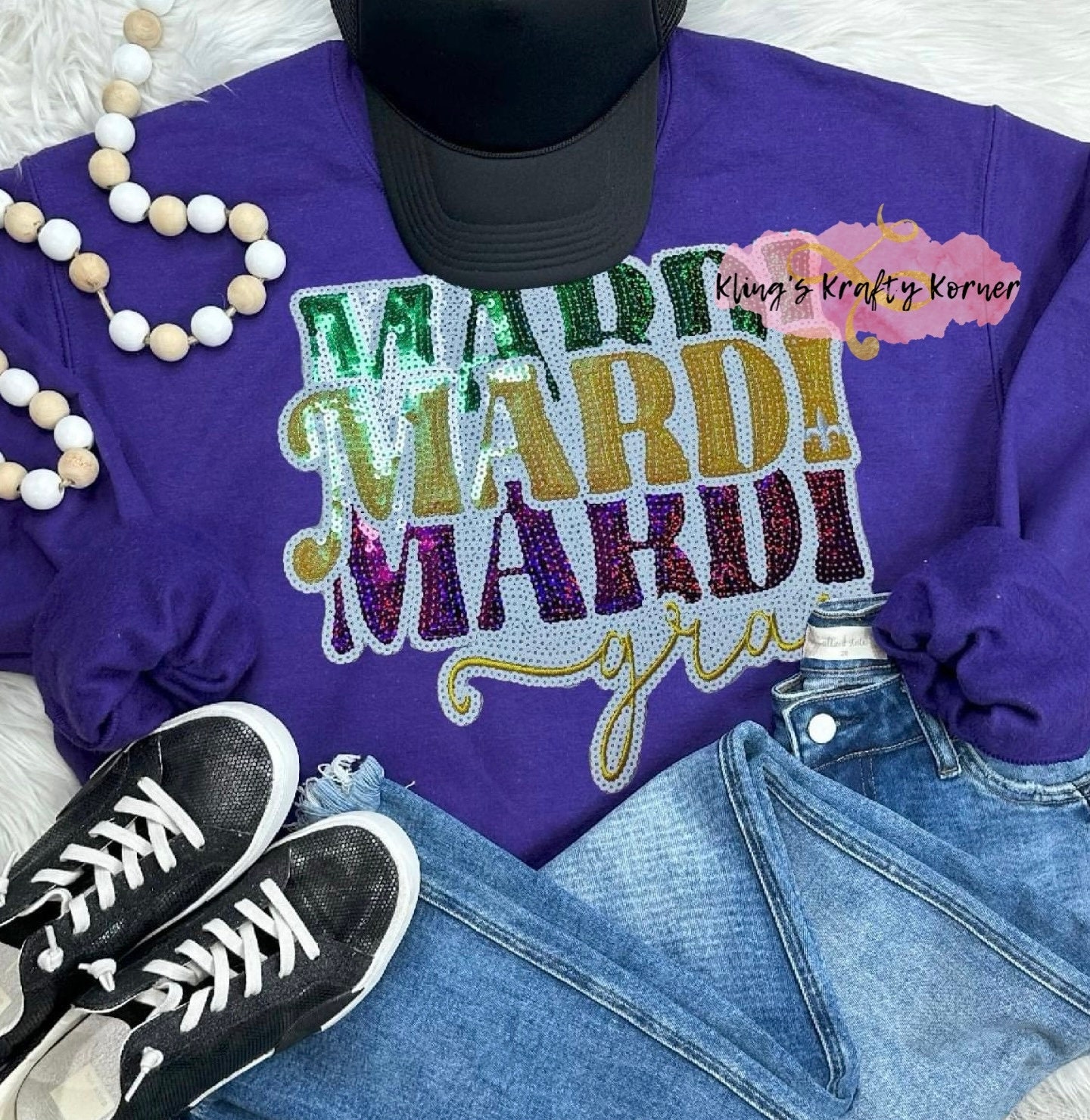 mardi gras sweatshirt sequin